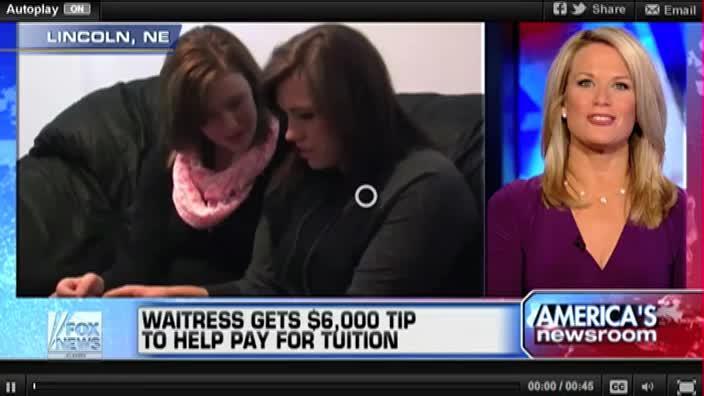 Crazy tip helps pays waiteress' college fees