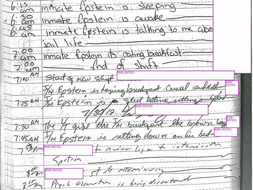 Some of the jail documents make note of Epstein’s health history. Picture: AP