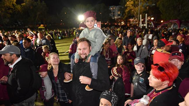 Plenty of locals turned out for Maroons training. Image: AAP Image/Darren England