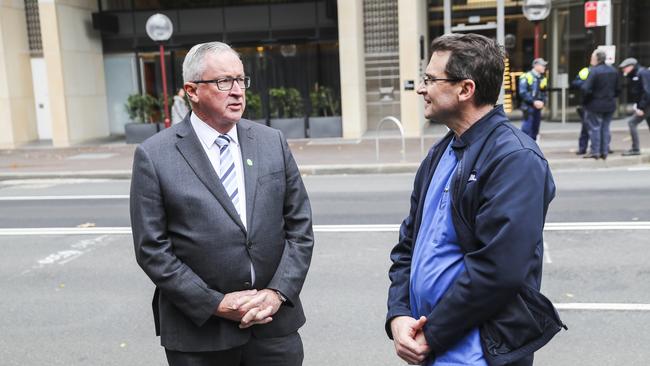 Health Minister Brad Hazzard with Nurses and Midwives Association Secretary Brett Holmes. Picture: Dylan Robinson