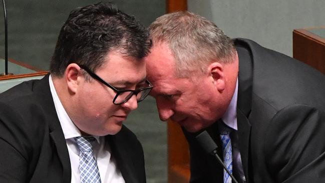 George Christensen and Barnaby Joyce during Question Time last week. Picture: AAP.