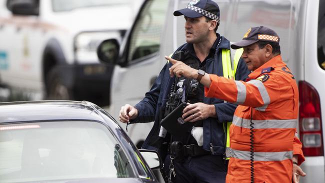 Police conducting checks at the border yesterday. Picture: Nigel Hallett.