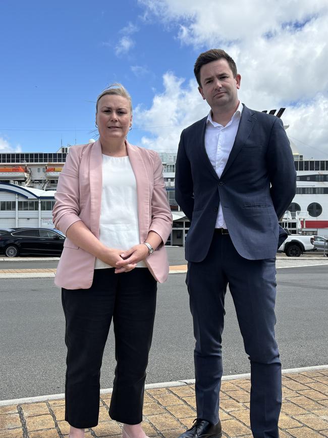 Labor Leader Dean Winter with his deputy Anita Dow at the Spirit of Tasmania Terminal at East Devonport. Picture: Supplied.