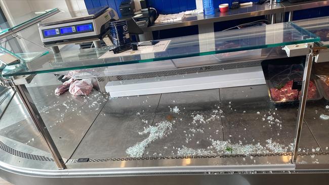 About $4000 worth of meat had to be thrown out as a display window was shattered.