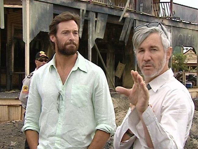 Hugh Jackman and Australia director Baz Luhrmann speak with media on the Bowen movie set. Picture: WIN News