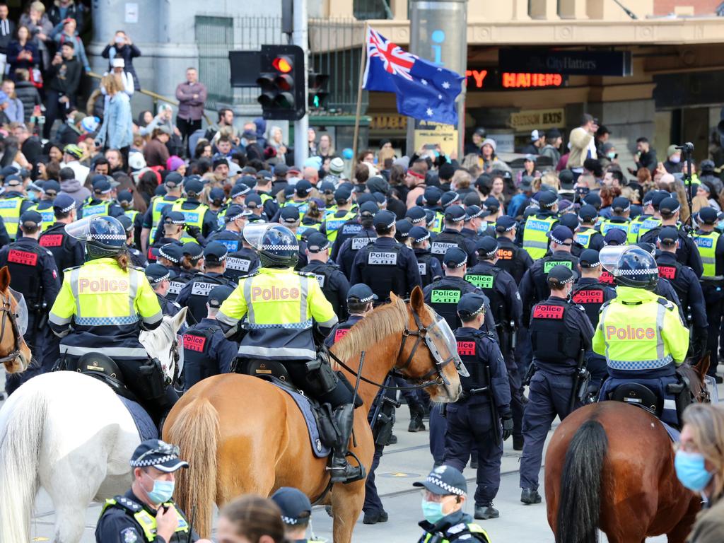 Police at the lockdown protests last weekend. Picture: MATRIX