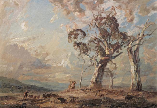 A Hans Heysen artwork entitled “Approaching storm with bushfire haze.” Picture: Art Gallery of South Australia