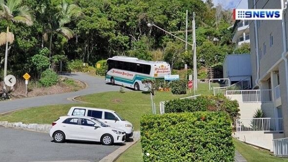 The Brisbane Bus Lines bus has been stuck since 9.30am. Photo: 9News