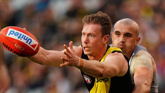 Dylan Grimes has been a pillar in a strong Richmond defence this year. Picture: Scott Barbour/Getty Images