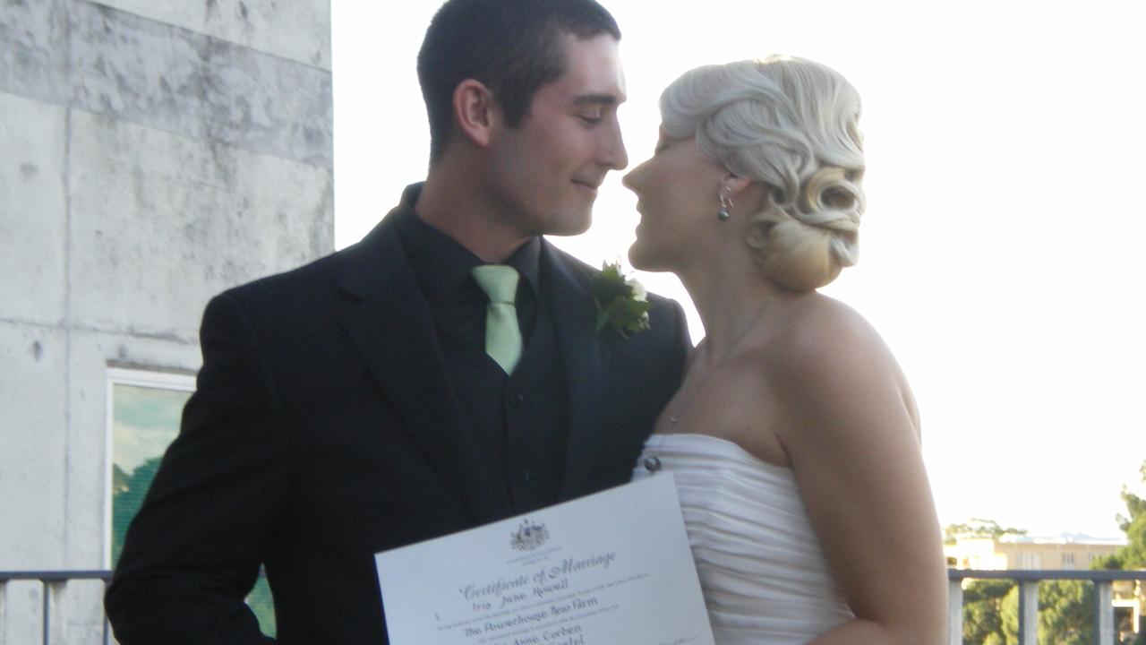 Manslaughter victim Jarred Paul Castel with his wife Katie Anne Castel who received a nine-year jail sentence after pleading guilty to the manslaughter of her husband in the Brisbane Supreme Court.