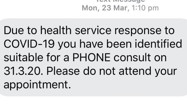 A text message sent to Charlene Nolan about her outpatient appointment Gold Coast University Hospital.