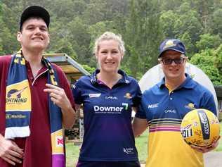 NEW PARTNERSHIP: (Left to right) Compass trainee Damien Stevens, Sunshine Coast Lightning player Jacqui Russell and Compass trainee and No.1 Lightning fan Glen Randell at the launch today. Picture: Contributed