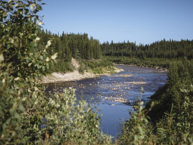 A view of the remote wilderness landscape near where a burned out Toyota Rav4 driven by murder suspects Kam McLeod and Bryer Schmegelsky was found. Picture: Angus Mordant