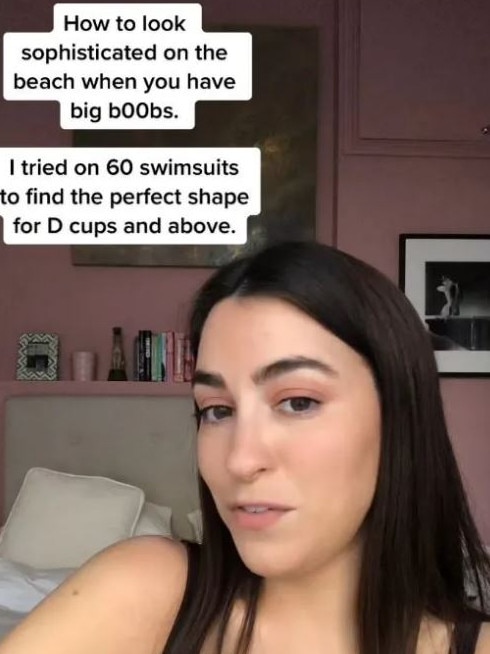 London-based designer Liza Belmonte tried on 60 swimsuits in all and discovered what works well for larger-cup ladies and what doesn't. Picture: tiktok/@lizambelmonte.