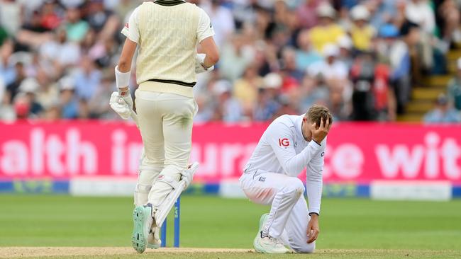 Joe Root reacts late in play on Day 5. Picture: Getty