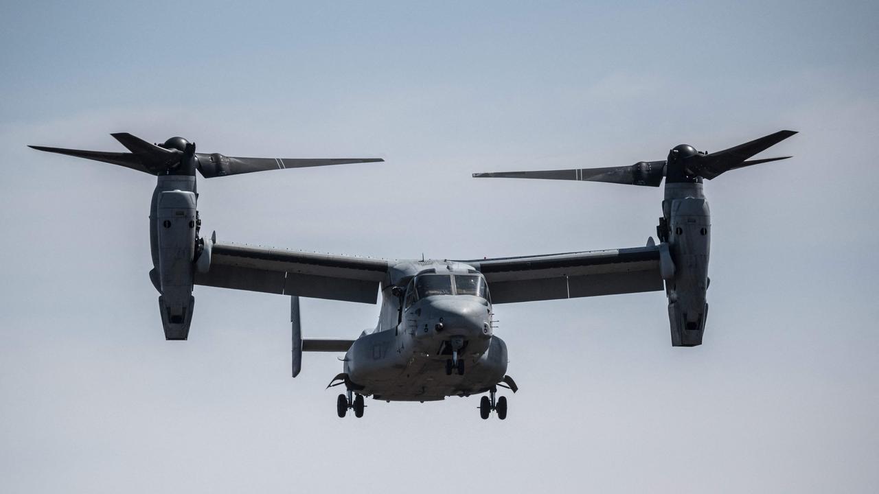 A US Marine Corps MV-22 Osprey tilt-rotor aircraft. Picture: Charly Triballeau / AFP