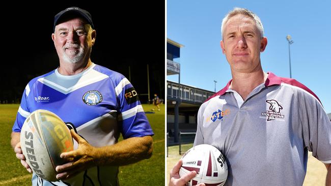 Beerwah Bulldogs head coach Brett Hill and Kawana Dolphins head coach Andrew Hinson.