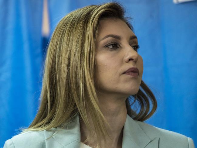 KIEV, UKRAINE - APRIL 21: Olena Zelenska, the wife of Ukrainian presidential candidate Volodymyr Zelenskiy, at a polling station where she and her husband cast their ballots on April 21, 2019 in Kiev, Ukraine. Recent polls have indicated that Zelenskiy is likely to win the election by a large margin over incumbent Petro O. Poroshenko. (Photo by Brendan Hoffman/Getty Images)