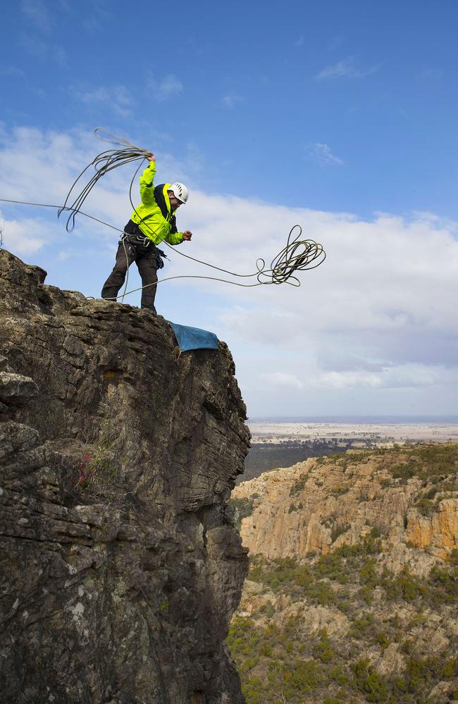 Police undertake rock climbing training at Mount Arapiles in western Victoria.