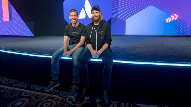 Atlassian co-founders Mike Cannon-Brookes and Scott Farquhar at Summit in Las Vegas. Picture: Supplied.