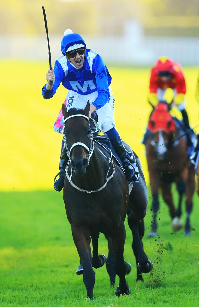 Winx charges to victory in the Doncaster Mile last Saturday. Picture: Jenny Evans