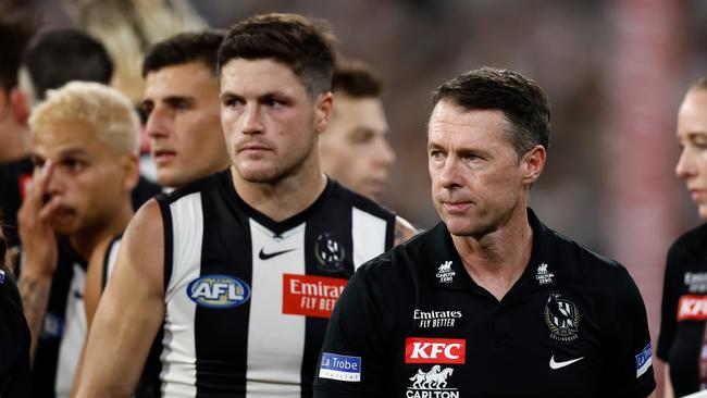 MELBOURNE, AUSTRALIA - MARCH 15: Craig McRae, Senior Coach of the Magpies looks on during the 2024 AFL Round 01 match between the Collingwood Magpies and the Sydney Swans at the Melbourne Cricket Ground on March 15, 2024 in Melbourne, Australia. (Photo by Michael Willson/AFL Photos via Getty Images)