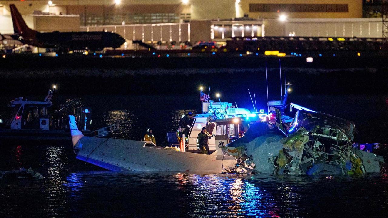 The plane wreckage in the Potomac River near Ronald Reagan Washington Airport. Picture: Andrew Harnik/Getty Images/AFP