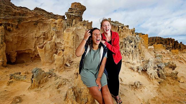 Emma Rentsch and Sarah Schwarz tour the Petrified Forest. Picture: Tim Carrafa