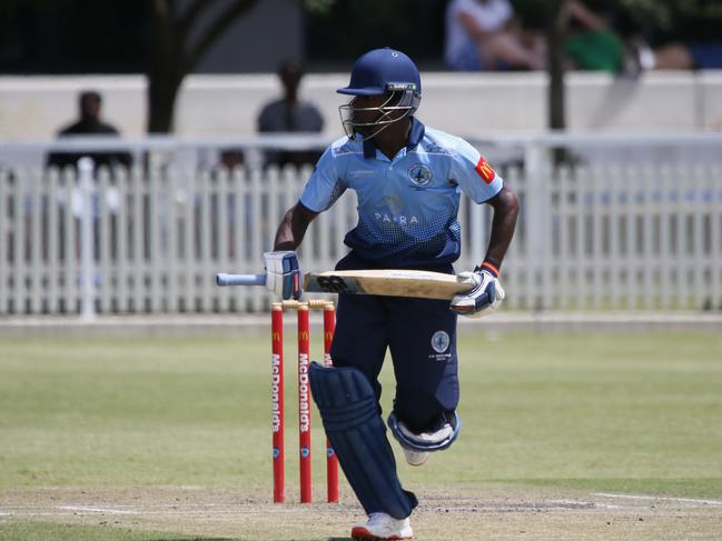 Advik Ajithkumar charging between the wickets. Picture Warren Gannon Photography