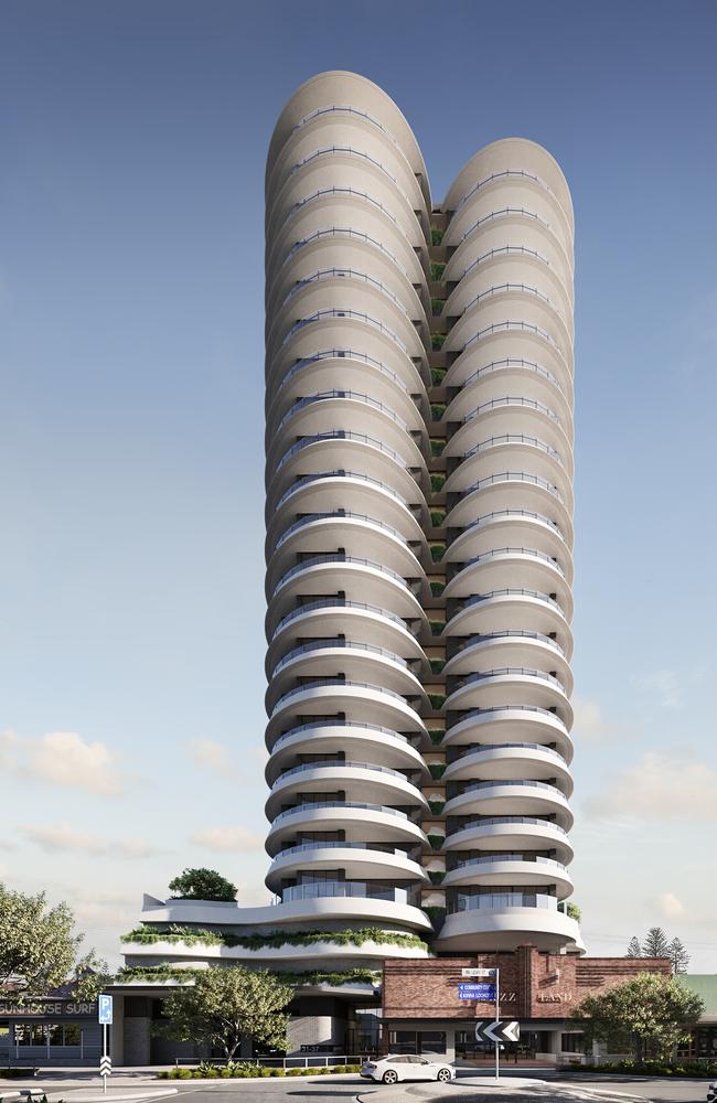 Artist impression of Palais tower planned for Coolangatta's Jazzland site by experienced property developer Max Beck’s BeckDev