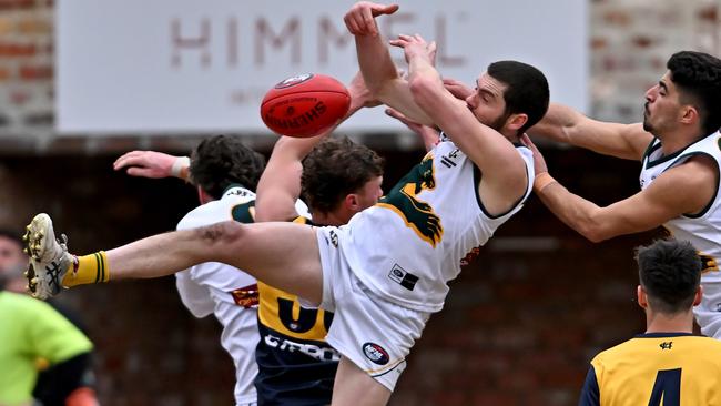 Alex Boyse flies for a mark for Northcote Park. Picture: Andy Brownbill