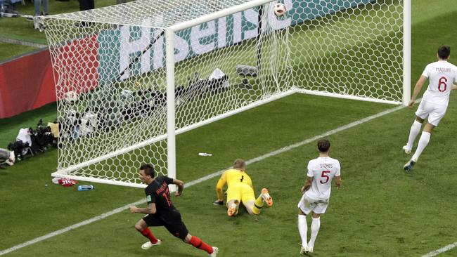 Croatia's Mario Mandzukic, left, celebrates after scoring the winning goal in his team’s 2-1 World Cup semi-final victory over England. Photo: AP