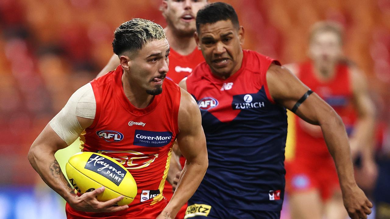 Izak Rankine kicked three goals in an electric AFL debut. (Photo by Cameron Spencer/Getty Images)