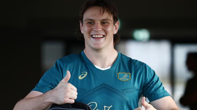 SAINT-ETIENNE, FRANCE - SEPTEMBER 02: Tom Hooper looks on during a Wallabies training session ahead of the Rugby World Cup France 2023, at Stade Roger Baudras on September 02, 2023 in Saint-Etienne, France. (Photo by Chris Hyde/Getty Images)