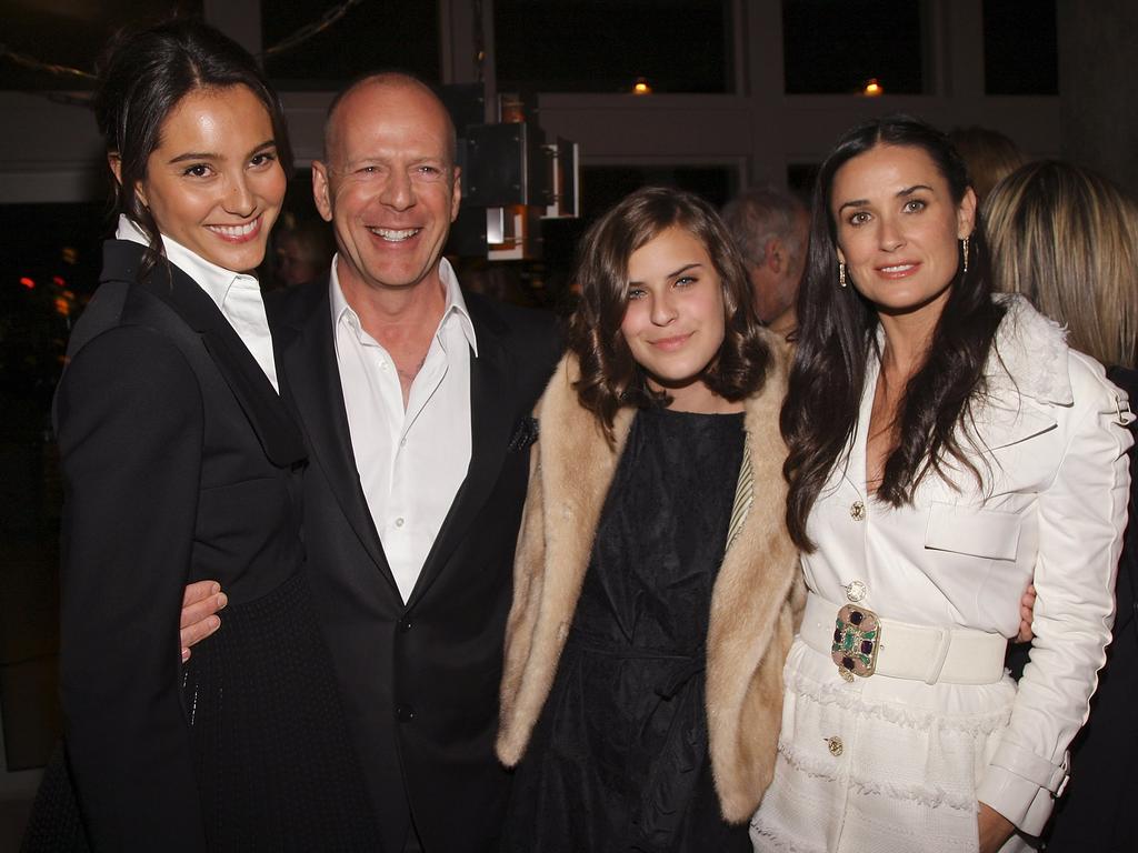 Emma Hemming Willis, Bruce, Tallulah, and Demi Moore together in 2008. Picture: Stephen Lovekin/Getty Images