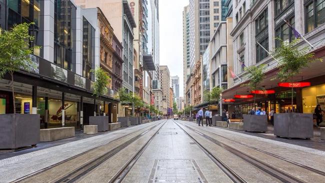 Small sections of the light rail route have been completed such as this block of George St in the CBD.