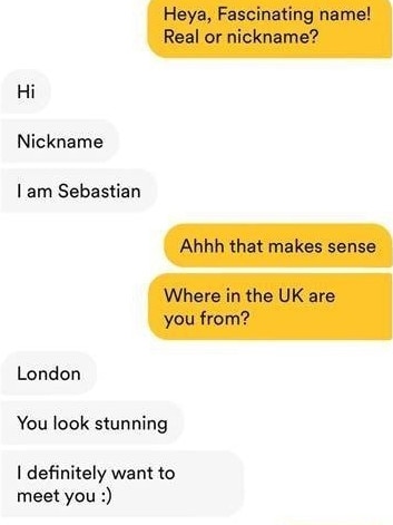 She matched with a man called ‘Seabass’ who was visiting from London. Picture: Supplied