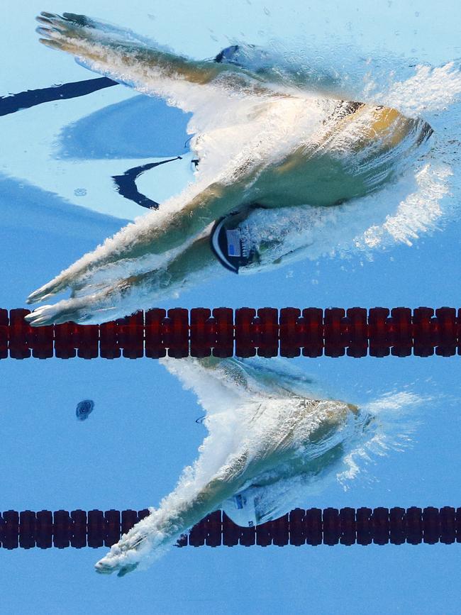 United States' Michael Phelps, front, and Russia's Alexander Sukhorukov start the men's 100-meter butterfly final during the swimming competitions at the 2016 Summer Olympics, Friday, Aug. 12, 2016, in Rio de Janeiro, Brazil. (AP Photo/Lee Jin-man)