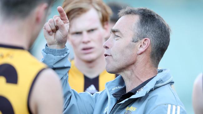 Hawthorn coach Alastair Clarkson during a break at Adelaide Oval. Picture: Sarah Reed