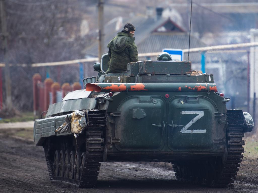 Military hardware in the Ukrainian village of Bugas recently taken under control by the Donetsk People's Republic troops. Picture: Taisiya Vorontsova