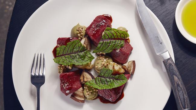 Rare kangaroo with shiitake mushroom at the Tarrawarra Estate.