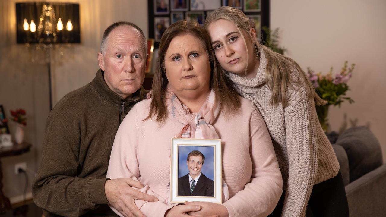 Tim's older sister Emma and parents Barb and Dale Fehring at home in Ringwood North. Timothy Dale Fehring died while on a school trip in Germany. Picture: Jason Edwards