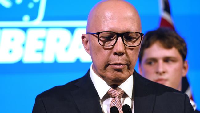 BRISBANE, AUSTRALIA - MAY 03: Opposition Leader Peter Dutton concedes defeat during a Liberal Party election night event at W Hotel on May 03, 2025 in Brisbane, Australia. Anthony Albanese and the Labor Party secure a second term as Australians rejected Peter Dutton's pitch for a conservative shift amid persistent cost-of-living and housing concerns. Dutton's defeat marks a setback for the Liberal-National coalition, reflecting shifting voter preferences. (Photo by Dan Peled/Getty Images)