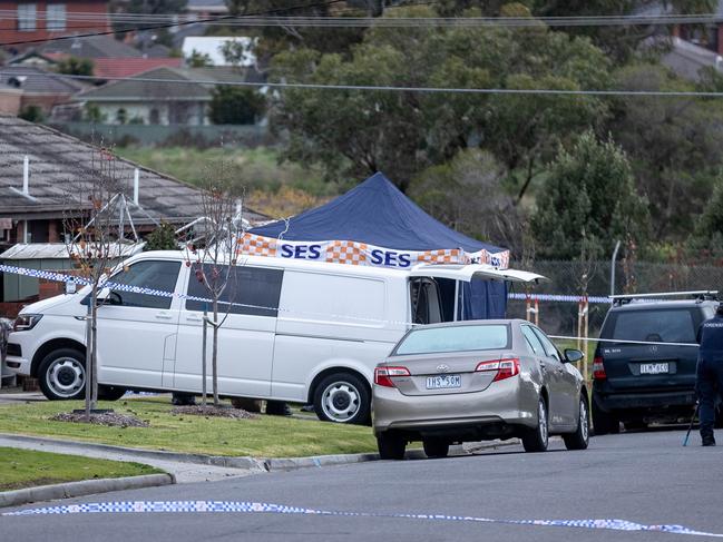 Forensic police at the scene where Dai Hai Lam was killed in July 2022. Picture: Jake Nowakowski