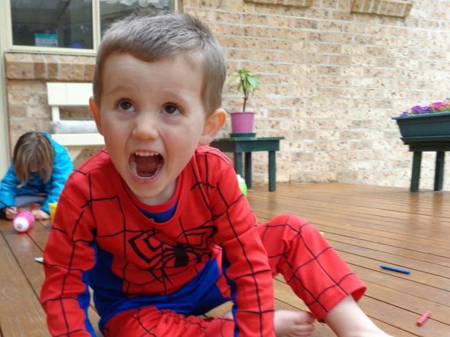 William Tyrrell in the Spiderman suit he was wearing when he disappeared. Supplied