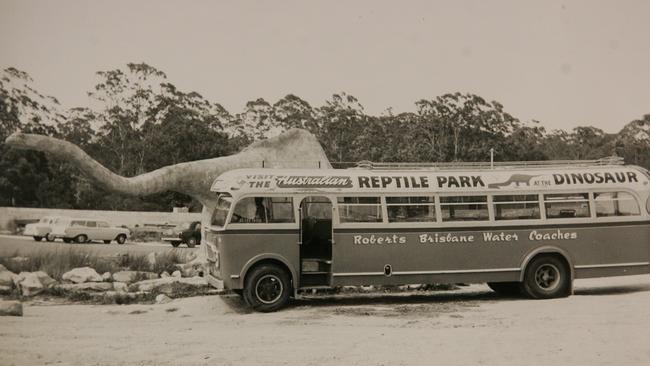 Ploddy and the park bus at Wyoming in 1968. Photo: Australian Reptile Park