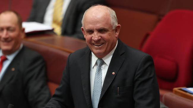 And it’s farewell from the Wacka: Senator John ‘Wacka’ Williams gives his valedictory speech in the Senate Chamber at Parliament House. Picture: Kym Smith