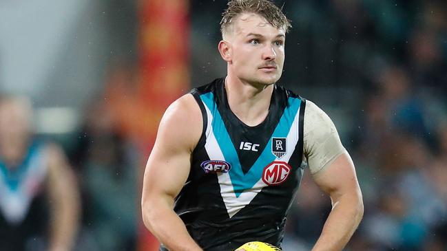 There were trade rumours surrounding Ollie Wines last year but no such talk this year, which is great news for Port Adelaide. Picture: Getty