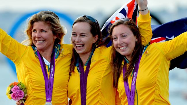 Australian girls Nina Curtis, Lucinda Whitty and Olivia Price with their silver medals at the London Games.