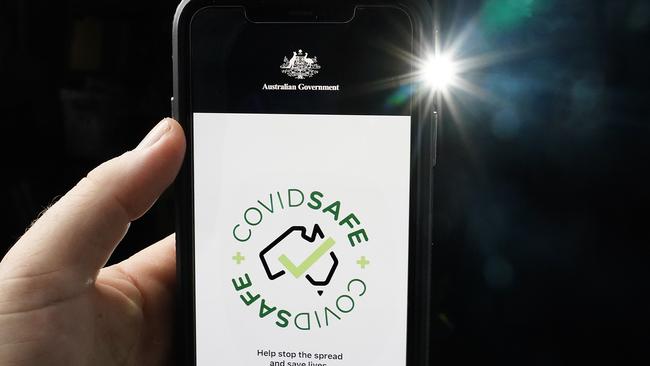 An iPhone displays the COVIDSafe app released by the Australian government on Tuesday. Picture: Dave Hunt/AAP